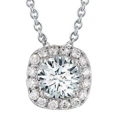 Collier Réel Diamant Pendentif Halo 2.50 Carats Or Blanc 14K