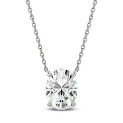 Collier Réel Diamant Solitaire Taille Ovale 2 Carats Or Blanc Serti De 4 Griffes