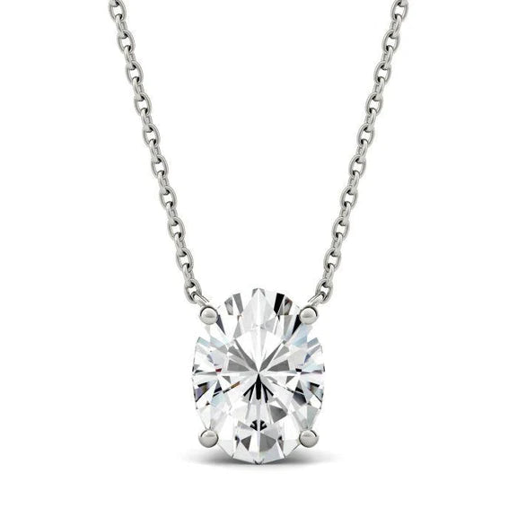 Collier Réel Diamant Solitaire Taille Ovale 2 Carats Or Blanc Serti De 4 Griffes