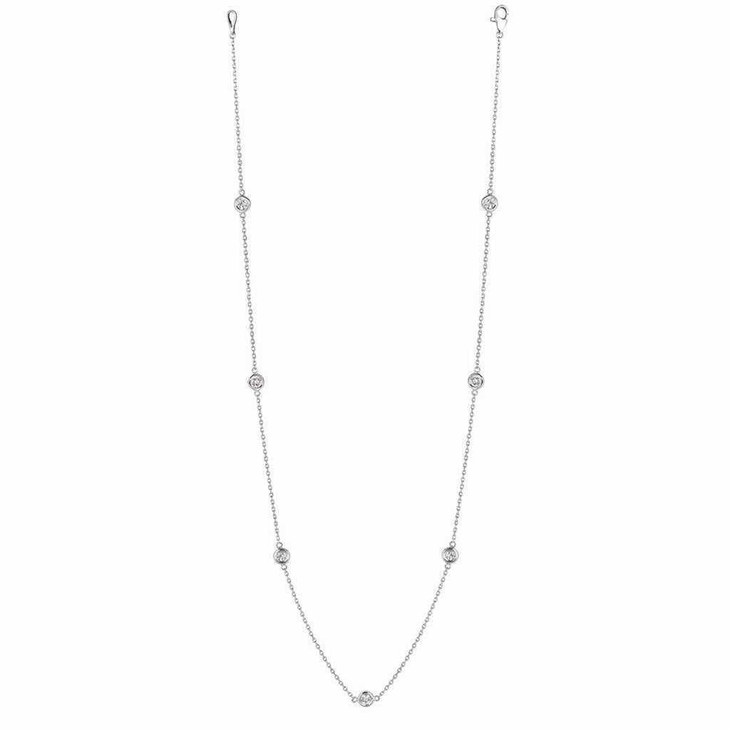 Collier Réel Diamant Station 3 Carats Or Blanc 14K