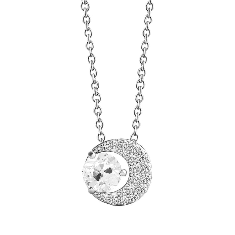 Collier Réel diamant rond or blanc style croissant de lune