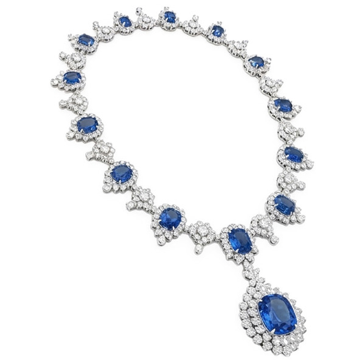 Collier Saphir Bleu Royal de Ceylan Nuptiale