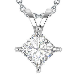 Collier Solitaire Big Princess Cut 3.25 Ct Réel Diamant Pendentif Or Blanc