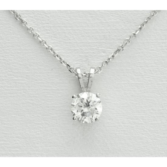 Collier Solitaire Naturel Diamant Rond Pendentif 0.95 Ct Bijoux En Or Blanc