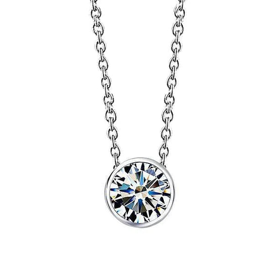 Collier Solitaire Naturel Diamant Taille Ronde Pendentif 2 Carats Or Blanc 14K