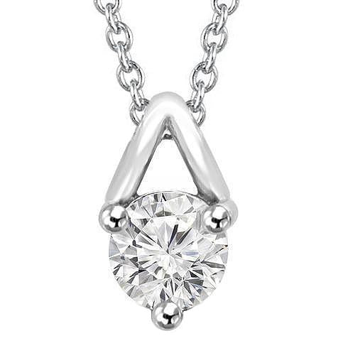 Collier Solitaire Réel Diamant 1 Carat 3 Griffes Ensemble Rond Or Blanc 14K