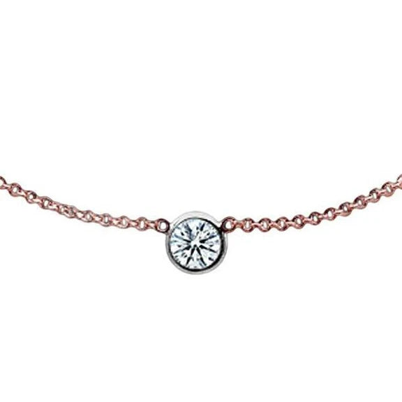 Collier Yards Réel Diamant Rond Pendentif Rose Or Blanc 2 Carats 14K