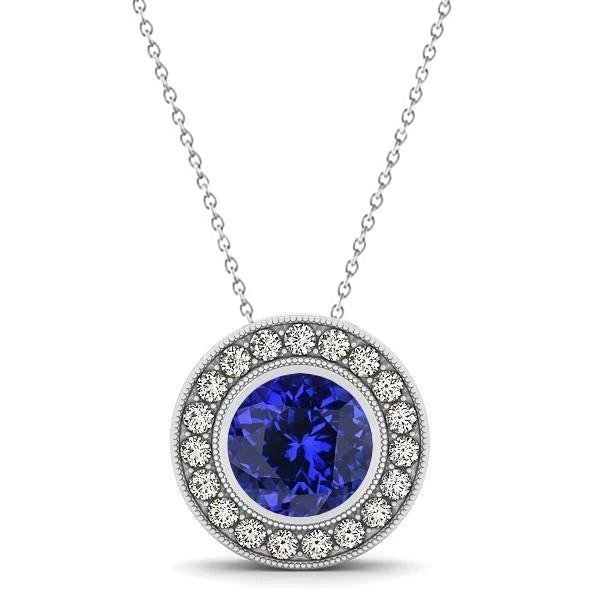Collier avec pendentif en tanzanite sertie de diamants en or 14K 2.75 ct