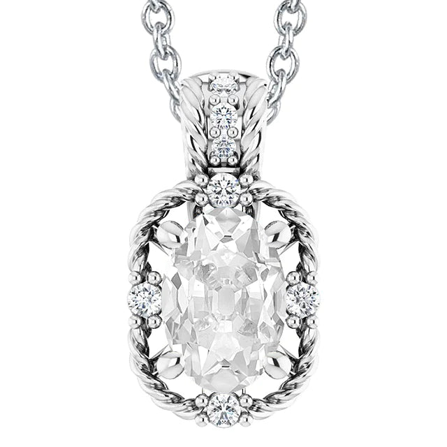 Collier en or blanc 14 carats avec pendentif Réel diamant ovale Vieux mineur 6 carats