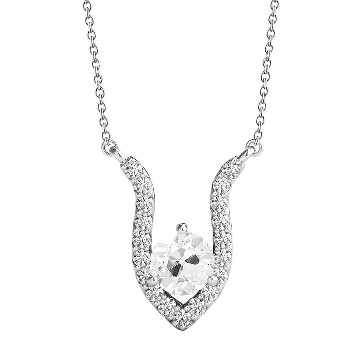 Collier forme v Naturel diamant rond or blanc 3 carats