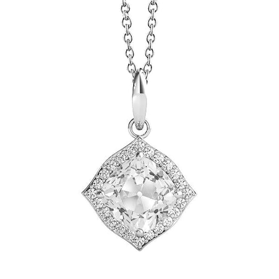Collier halo en or blanc et Naturel diamant taille coussin