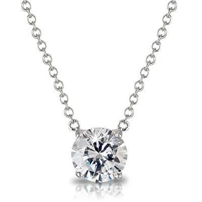 Collier pendentif Naturel diamant solitaire rond bijoux en or blanc 1.5 ct