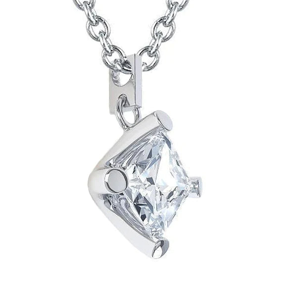 Collier pendentif Naturel diamant solitaire taille princesse 2,50 ct en or blanc