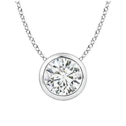 Collier pendentif Réel diamant Coupe Ronde en or blanc 2.5 ct 14K serti de lunette