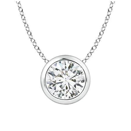 Collier pendentif Réel diamant Coupe Ronde en or blanc 2.5 ct 14K serti de lunette