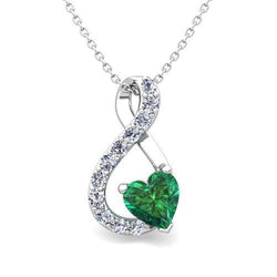 Collier pendentif en forme de coeur avec émeraude verte et diamant rond 5.70 ct.