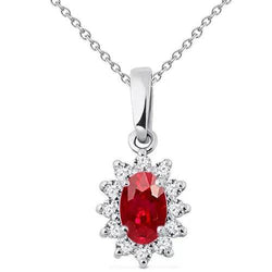 Collier pendentif en or 14K rubis rouge avec diamants 6.25 ct avec chaîne