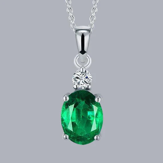 Collier pendentif pierres précieuses émeraude Vert et diamant 5.25 ct. GT 14K
