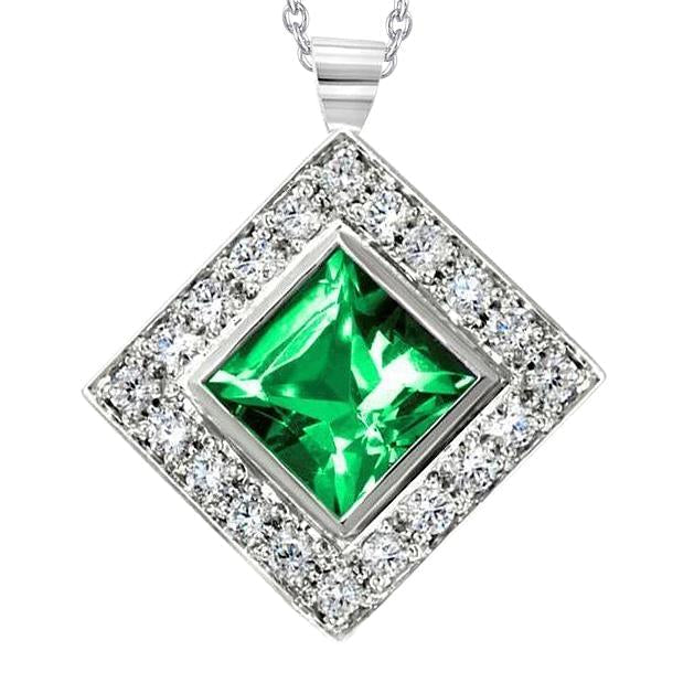 Collier pendentif serti d'émeraude verte avec diamants 7.75 ct. - HarryChadEnt.FR