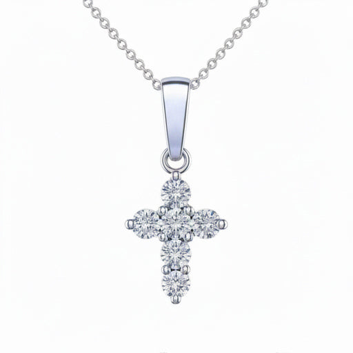 Collier Croix En Or Blanc 14 Carats Avec Diamants Taille Brillant Ronds De 2,00 ct