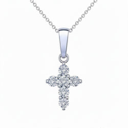 Collier Croix En Or Blanc 14 Carats Avec Diamants Taille Brillant Ronds De 2,00 ct