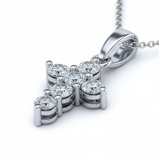 Collier Croix En Or Blanc 14 Carats Avec Diamants Taille Brillant Ronds De 2,00 ct