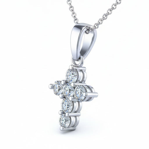 Collier Croix En Or Blanc 14 Carats Avec Diamants Taille Brillant Ronds De 2,00 ct