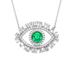 Collier Avec Pendentif Oeil Qui Voit Tout Vert Émeraude Et Diamants