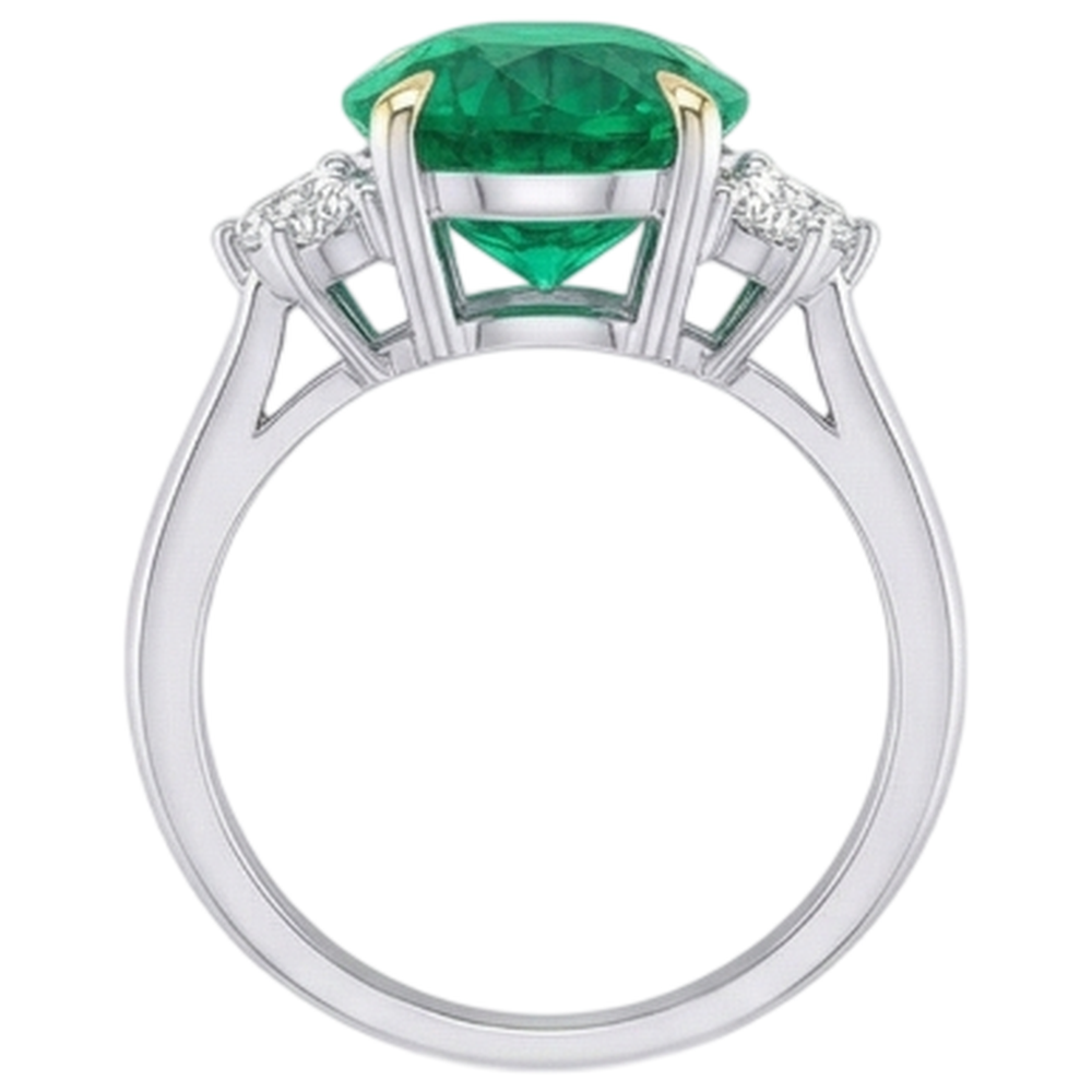 Émeraude Colombienne Taille Ovale Bague Pierre Précieuse en Or Deux Tons 14 Carats – vue arrière