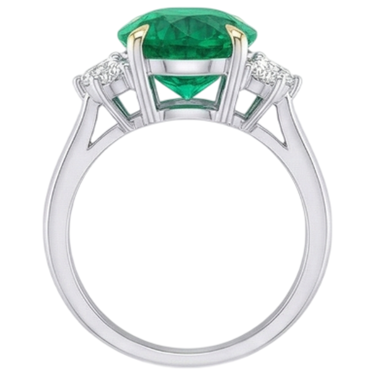 Émeraude Colombienne Taille Ovale Bague Pierre Précieuse en Or Deux Tons 14 Carats – vue arrière