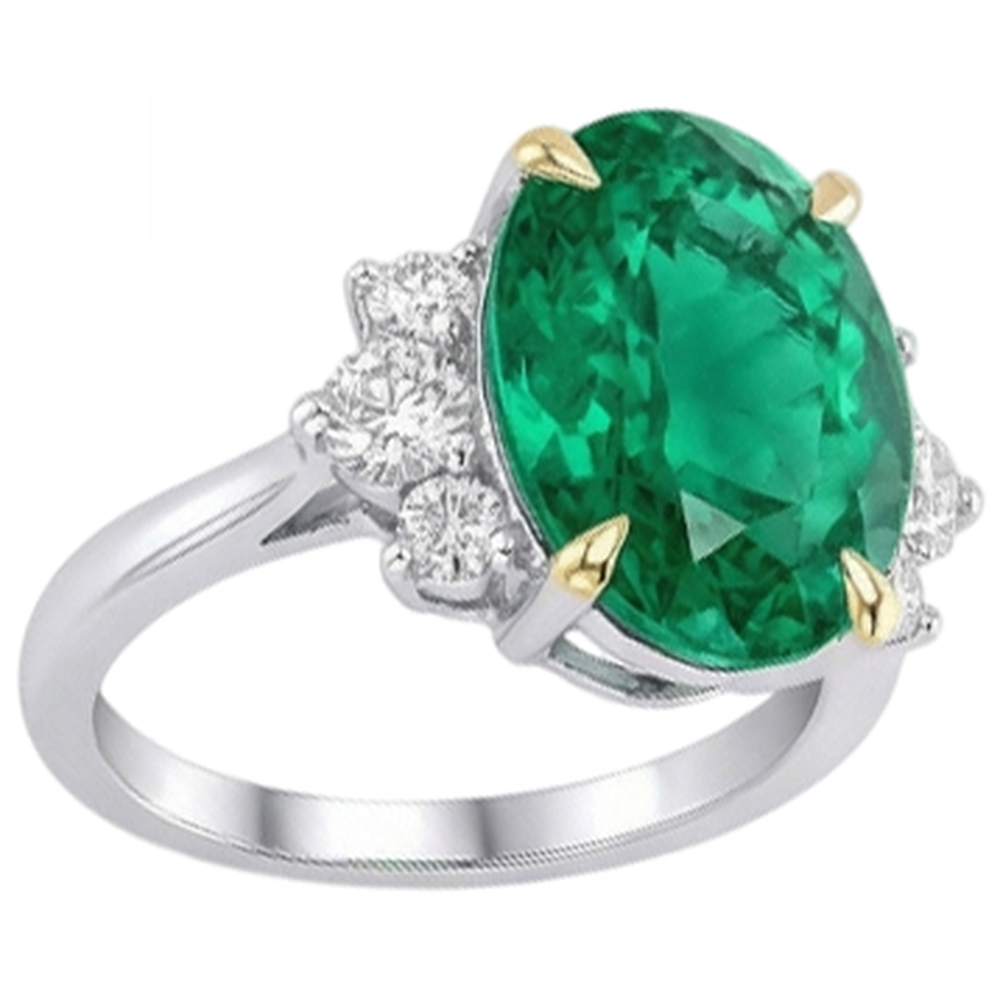 Émeraude Colombienne Bague Pierre Précieuse 3,50 carats Or Deux Tons 14 Carats – vue d'angle