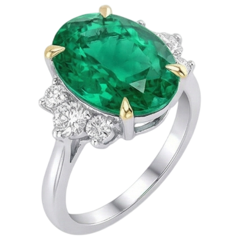 Émeraude Colombienne Taille Ovale Bague Pierre Précieuse en Or Deux Tons 14 Carats – vue de côté