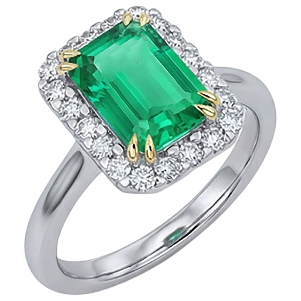 Taille à Degrés Émeraude bague en Or Bicolore 14 Carats – vue de côté