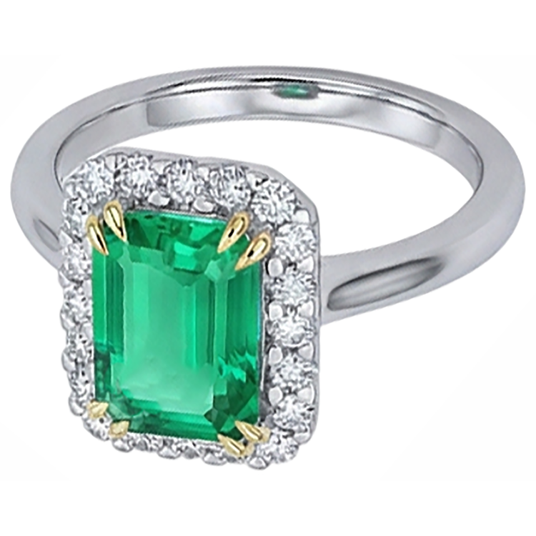 Taille à Degrés Émeraude bague en Or Bicolore 14 Carats – vue d'angle
