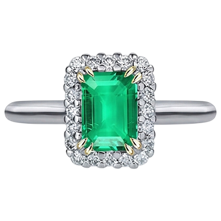 Émeraude Bague Pierre de Couleur 2-carats Or Bicolore 14 Carats – vue de face