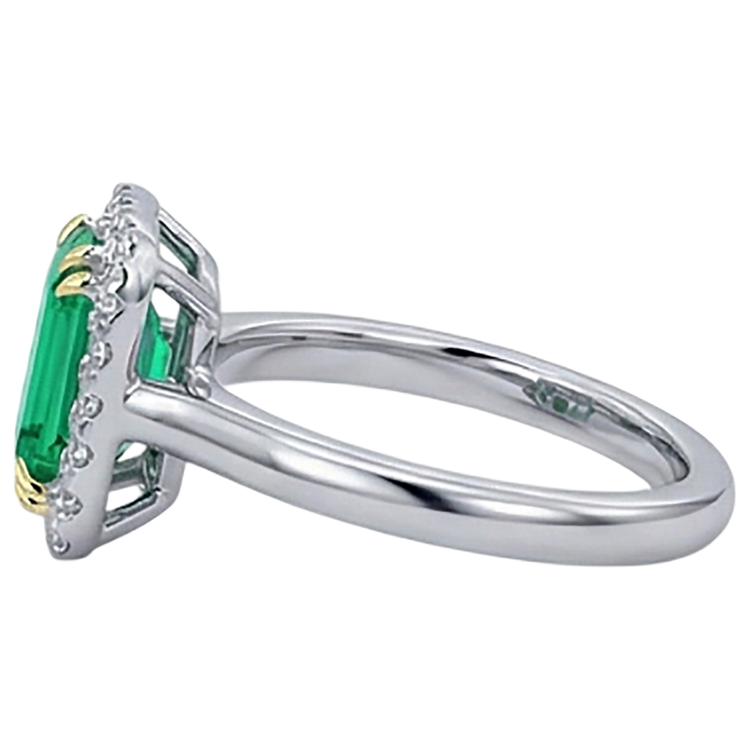 Émeraude Taille à Degrés Bague Pierre de Couleur en Or Bicolore 14 Carats – vue de profil