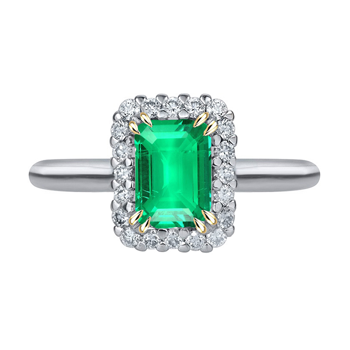 Émeraude Taille à Degrés Bague Pierre de Couleur en Or Bicolore 14 Carats – vue principale