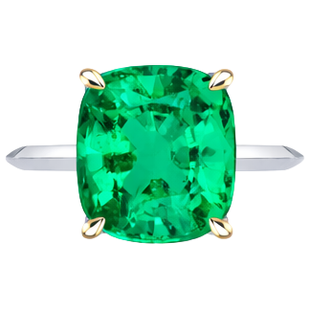 Bague Pierre de Couleur Or Deux Tons 14 Carats avec Émeraude – vue de côté