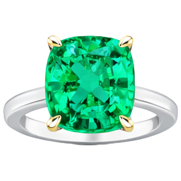 Bague Pierre de Couleur Or Deux Tons 14 Carats avec Émeraude – vue de dessus