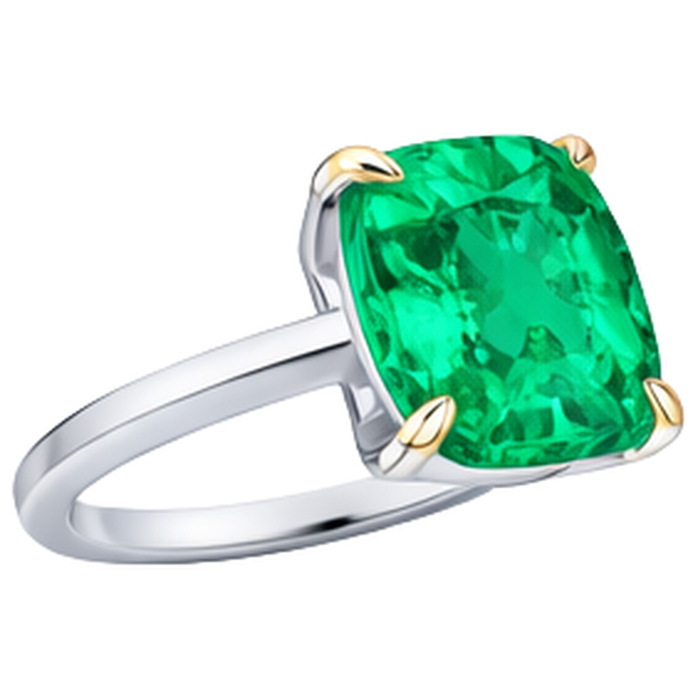 Émeraude Coussin Bague Pierre de Couleur en Or Deux Tons 14 Carats – vue arrière