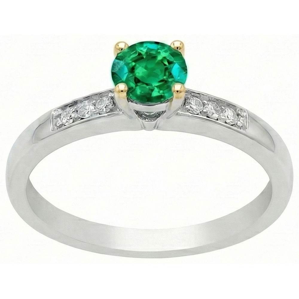 Émeraude Bague Pierre de Couleur 1,50 carats Or Bicolore 14 Carats – vue de face