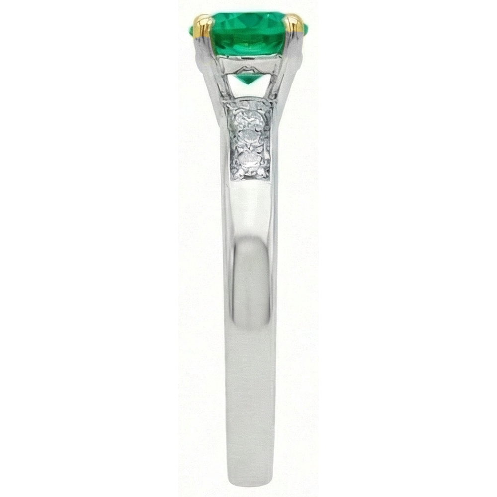 Émeraude Taille Ronde Bague Pierre de Couleur en Or Bicolore 14 Carats – vue de profil