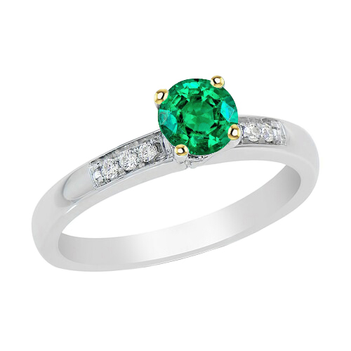 Bague Pierre de Couleur Or Bicolore 14 Carats avec Émeraude – vue principale