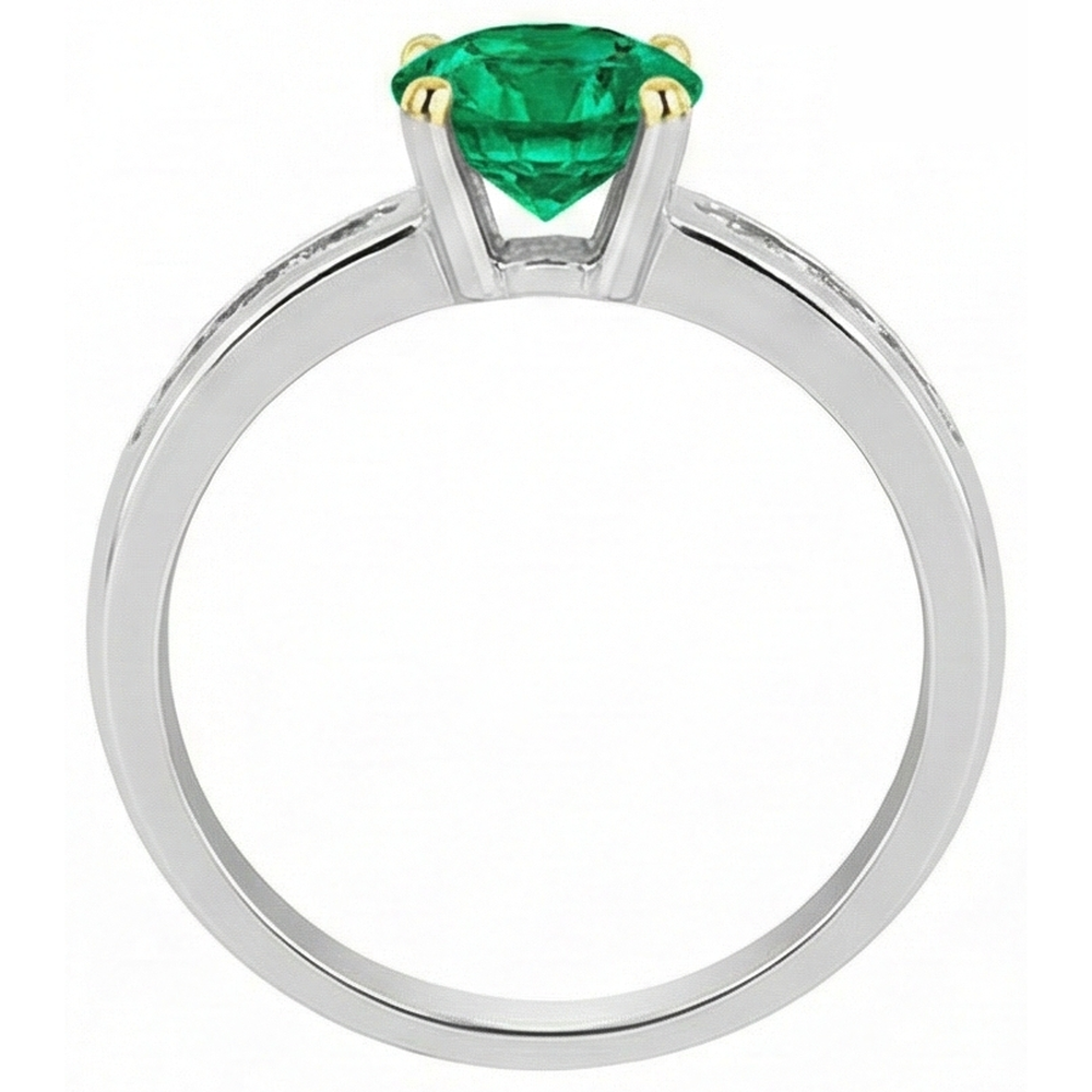 Taille Ronde Émeraude Colombienne bague en Or Bicolore 14 Carats – vue d'angle