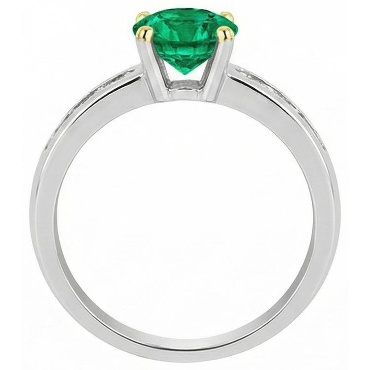 Taille Ronde Émeraude Colombienne bague en Or Bicolore 14 Carats – vue d'angle