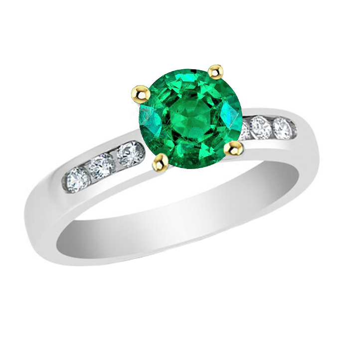 Taille Ronde Émeraude Colombienne bague en Or Bicolore 14 Carats – vue principale