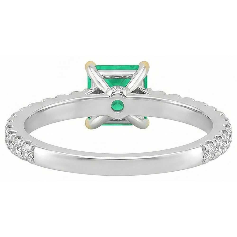 Bague Pierre Précieuse Or Deux Tons 14 Carats avec Émeraude Colombienne – vue arrière