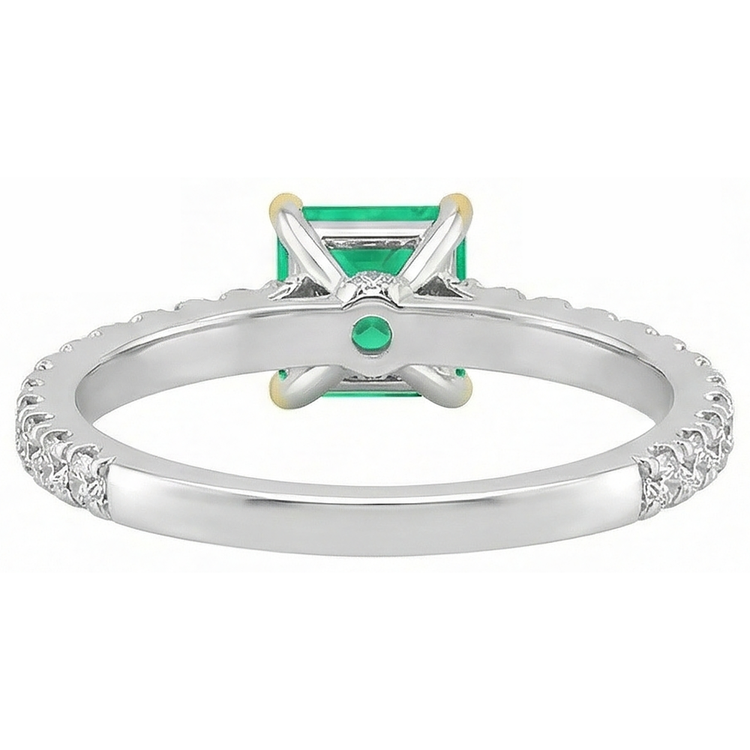 Bague Pierre Précieuse Or Deux Tons 14 Carats avec Émeraude Colombienne – vue arrière