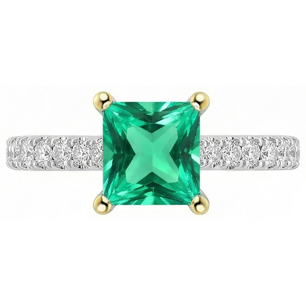 Émeraude Colombienne Bague Pierre Précieuse 2-carats Or Deux Tons 14 Carats – vue de face