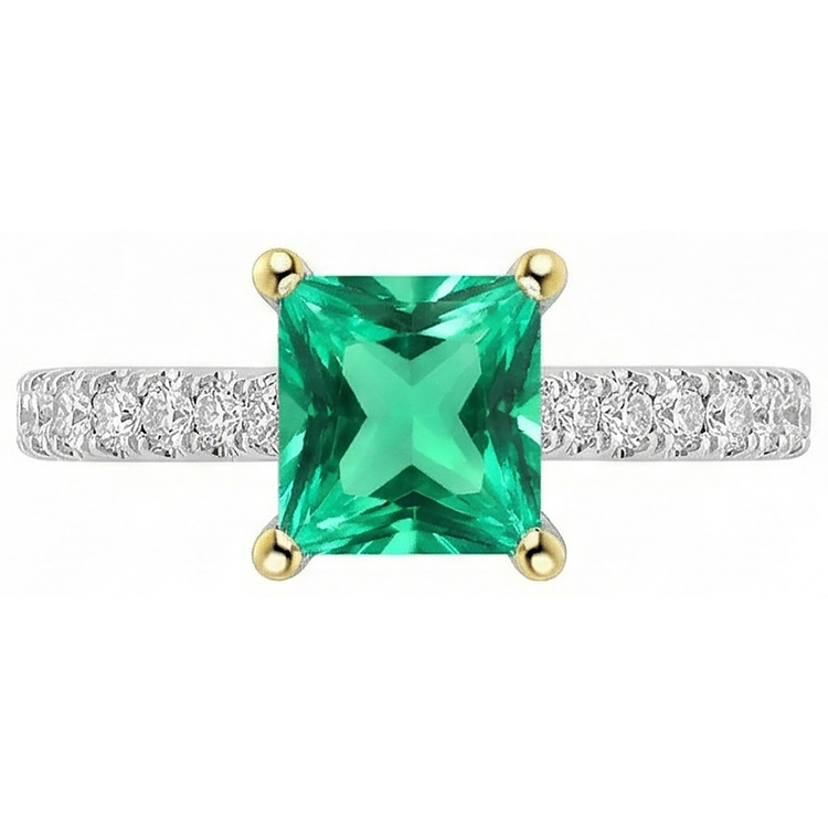 Émeraude Colombienne Bague Pierre Précieuse 2-carats Or Deux Tons 14 Carats – vue de face